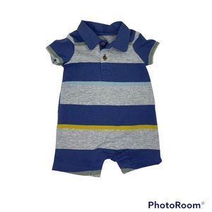 2/$12 💥🆕 Carter's Infant Blue Grey Green Yellow Striped Romper | Newborn |1018